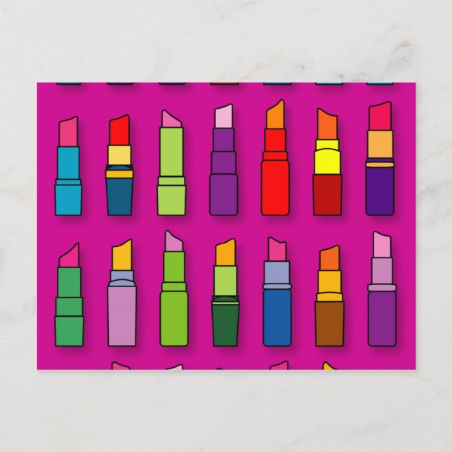 Trendy, girly lipsticks pattern postcard (Front)