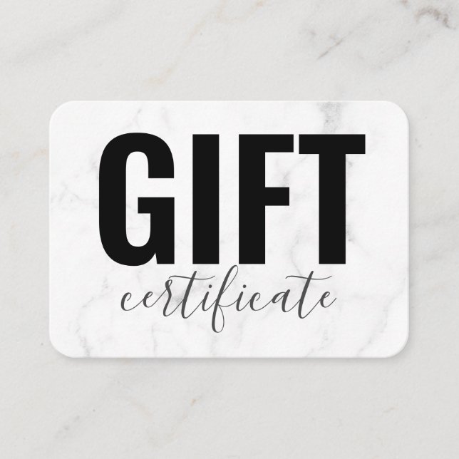 Trendy Girly Marble Business Gift Certificate (Front)