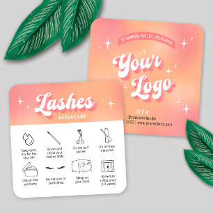 Trendy Girly Peach Lash Extensions Aftercare Cards
