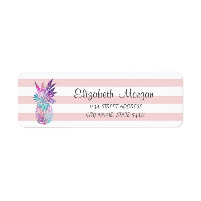 Trendy Girly  Pineapple,Stripes  Address Label (Front)