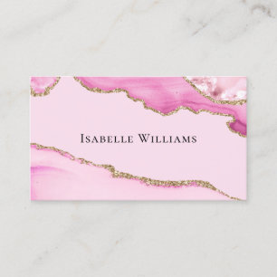 Trendy Girly Pink Agate Marble Glitter Business Card