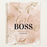 Trendy Girly Pink & Gold Girl Boss Name Planner<br><div class="desc">Make a bold statement this year with this trendy girly 'Girl Boss' yearly planner,  for powerful women everywhere! Featuring a watercolor pink wash background,  faux gold botanical foliage with gold dus, t calligraphy script,  your name and year. All text is customizable.</div>