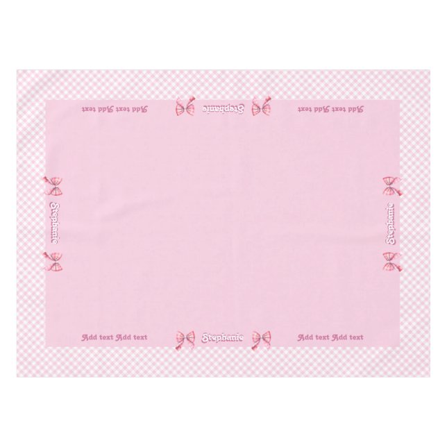 Trendy Girly Pink Plaid Chequerboard Pattern & Bow Tablecloth (Front (Horizontal))