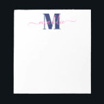 Trendy Girly Script Monogram, Blue and Pink Notepad<br><div class="desc">This fun notepad features a your monogram and text.
Personalize using the template form. Choose "customize further" for the advanced editing menu.</div>