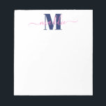 Trendy Girly Script Monogram, Blue and Pink Notepad<br><div class="desc">This fun notepad features a your monogram and text.
Personalize using the template form. Choose "customize further" for the advanced editing menu.</div>