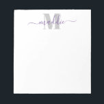 Trendy Girly Script Monogram, Purple and Grey Notepad<br><div class="desc">This fun notepad features a your monogram and text.
Personalize using the template form. Choose "customize further" for the advanced editing menu.</div>