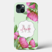 Trendy Girly Vintage Floral Peony Monogrammed Case-Mate iPhone Case (Back)