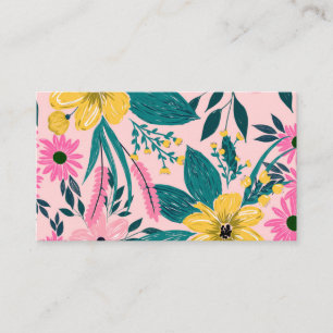 Trendy Girly Yellow Hand Paint Floral Design Business Card
