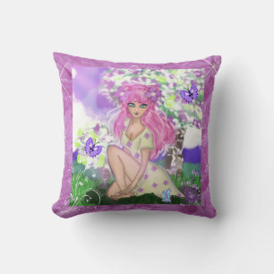 Trendy Girly Young with Purple Butterflies Flowers Throw Pillow