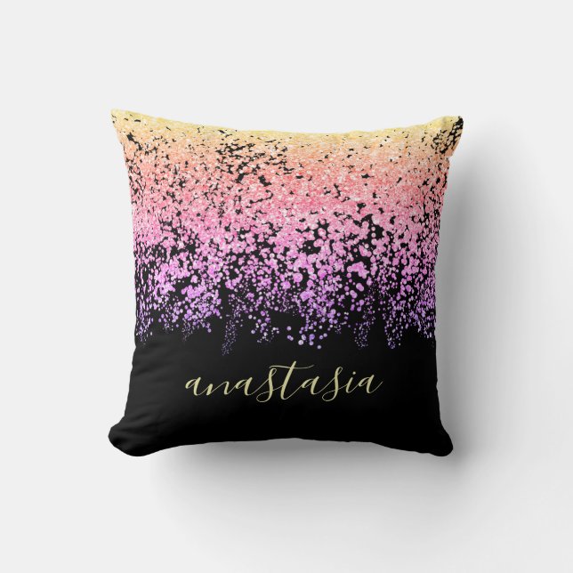 Trendy Glam Multicolor Glittery Sparkling Throw Pillow (Front)