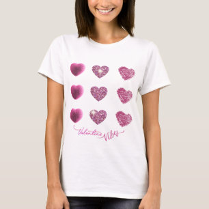 Trendy Glam Sparkle Pink Hearts Valentine Vibes  T-Shirt