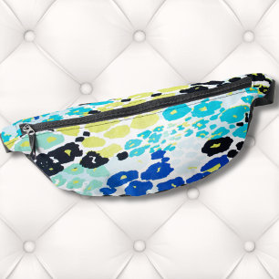 Trendy Glam Vibrant Aqua Blue Lime Leopard Print Fanny Pack