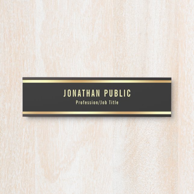 Trendy Glamour Modern Black And Gold Hanging Door Sign (Front)