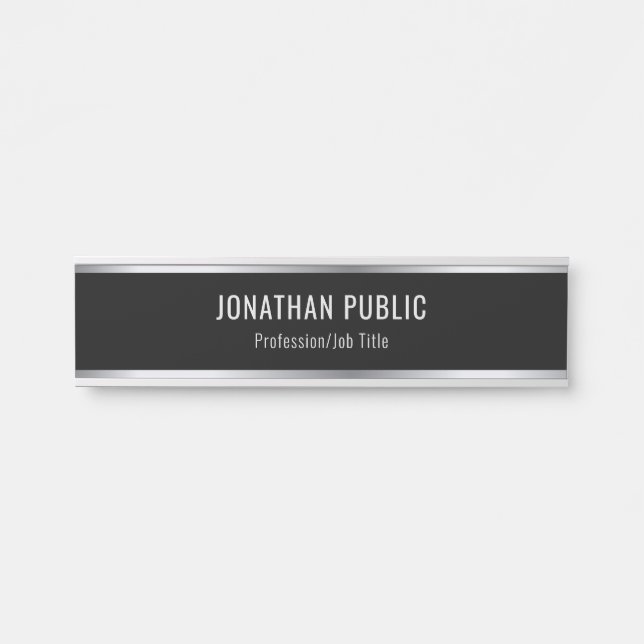 Trendy Glamour Modern Black And Silver Template Door Sign (Front)