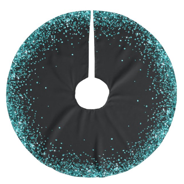 Trendy Glitter Art Black Teal Tree Skirt (Front)