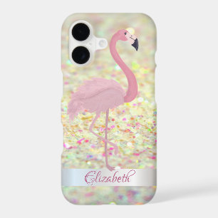 Trendy  Glitter Bokeh  Pink Flamingo- Personalized