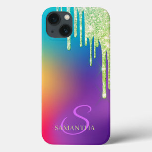 Trendy Glitter Drips Ombre Holographic iPhone 13 Case