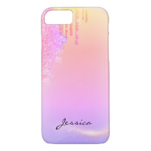 Trendy Glitter Holographic pink drips custom name Case-Mate iPhone Case