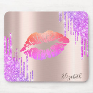 Trendy Glitter Lips Rose Gold Glitter Drips Mouse Pad