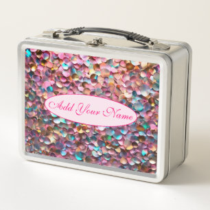 Trendy Glitter Opal Holographic Collection Metal Lunch Box
