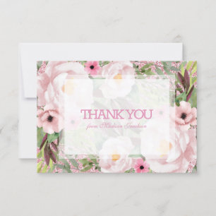 Trendy Glitter Pink Floral Sweet 16 Thank You Card