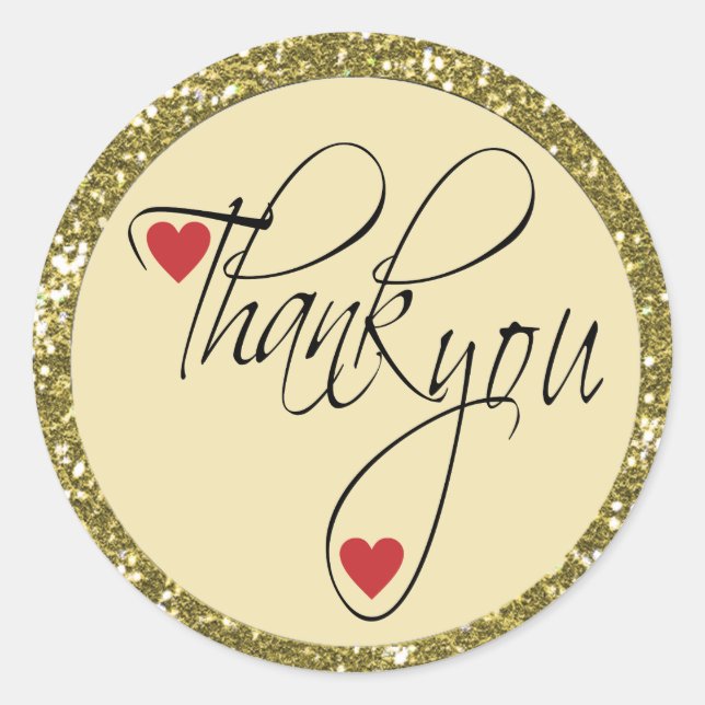 Trendy Glitter Thank You Stickers | Gold (Front)