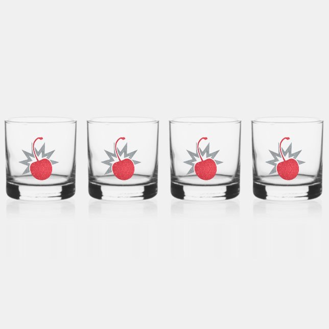 Trendy Glitzy Cherry Bomb Whiskey Glass (Front)