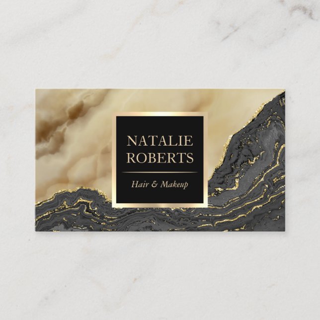 Trendy Gold Agate Makeup Artist Hair Stylist Salon Business Card (Front)