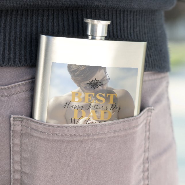 Trendy Gold Best Dad Ever Father Day Photo Classic Hip Flask (In Situ)