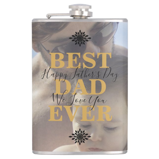 Trendy Gold Best Dad Ever Father's Day Photo Hip Flask (Front)