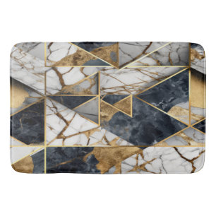 Trendy Gold Black Geometric Marble Pattern Bath Mat