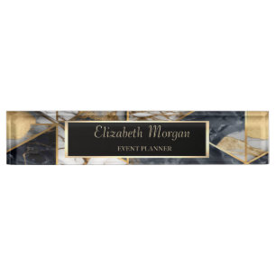 Trendy Gold Black Geometric Marble Pattern Nameplate