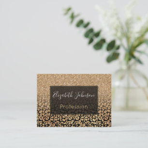 Trendy Gold & black Glitter Ombre Leopard Print Business Card