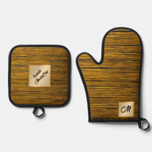 Trendy Gold Black Vintage Art Deco Collection Oven Mitt & Pot Holder Set