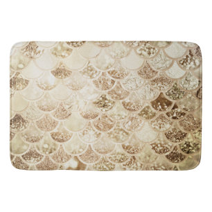 Trendy Gold Blush Ombre Glitter Mermaid Fish Scale Bath Mat