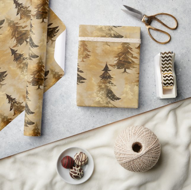 Trendy Gold & Bronze Metallic Christmas Tree  Wrapping Paper (Crafts)