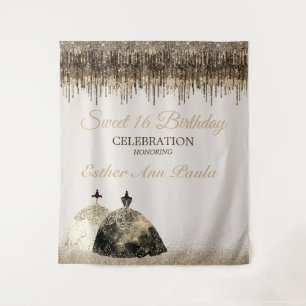 Trendy Gold Brown Drips Ballgown Sweet 16 Birthday Tapestry