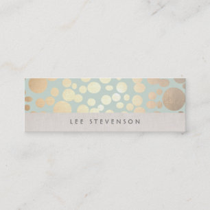 Trendy Gold Circles Pale Turquoise Linen Look Mini Business Card