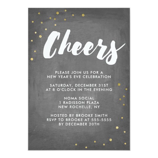 Trendy Gold Confetti Cheers New Year's Eve Party Card