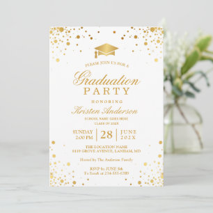 Trendy Gold Confetti Dots Graduation Party Photo Invitation