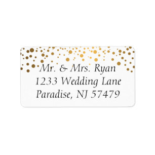 Trendy Gold Confetti Dots   White Background Label