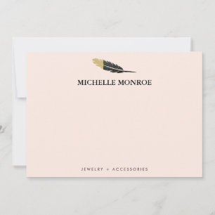 Trendy Gold Dipped Boho Feather Designer Pink Card