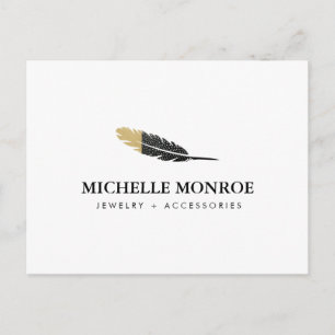 Trendy Gold Dipped Boho Feather Designer White Postcard