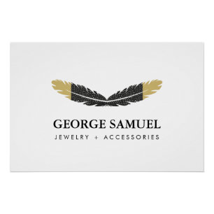 Trendy Gold Dipped Boho Feather Logo Poster
