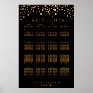 Trendy Gold Dots on Black - 16 Table Seating Chart