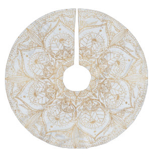 Trendy Gold Floral Mandala Marble Design Brushed Polyester Tree Skirt