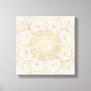 Trendy Gold Floral Mandala Marble Design Canvas Print