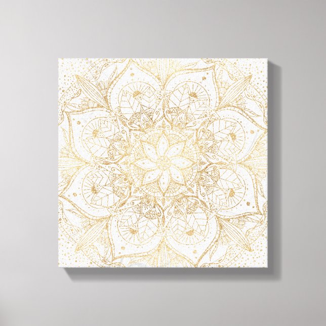 Trendy Gold Floral Mandala Marble Design Canvas Print (Front)
