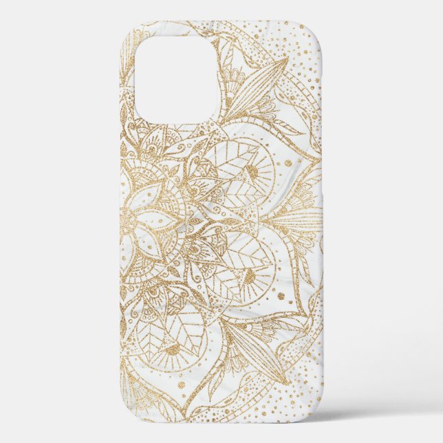 Trendy Gold Floral Mandala Marble Design Case-Mate iPhone Case (Back)