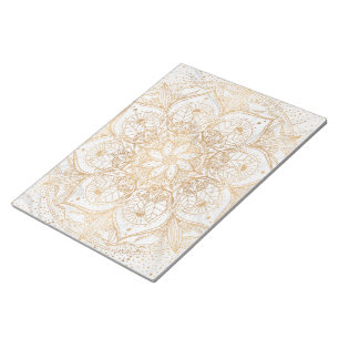 Trendy Gold Floral Mandala Marble Design Notepad